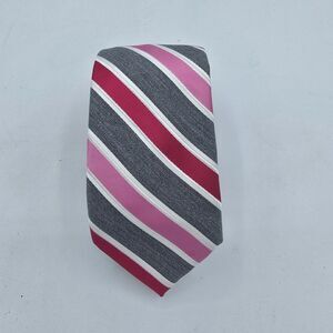 JF J. Ferrar Men's Polyester Tie Striped Necktie Pink And Grey 58 X 2.5 Inch
